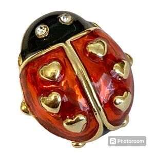 Vintage AVON Love Bug Brooch Pin Ladybug Insect Hearts Enamel Rhinestone Eyes